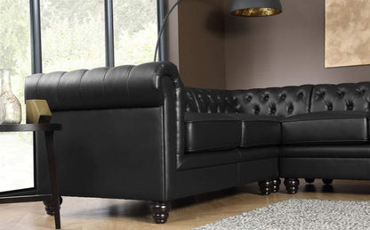 L Shape Sofa Set:- Chesterfield Corner Leatherette Sofa Set (Black)