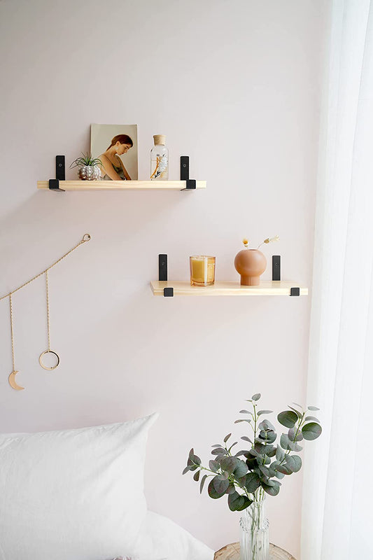 Wall Shelves Set of 2 Modern Decorative Display Shelf with L Bracket Storage