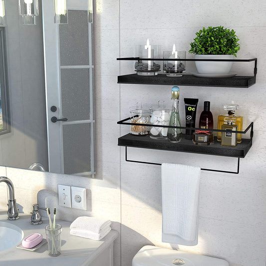 Wall Shelves: Towel Rack for Bathroom, Bedroom, Living Room, Kitchen, Office (Black)