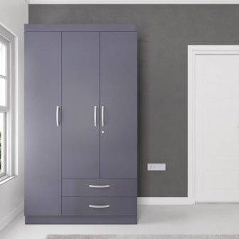 Wardrobe : 3 Door Wardrobe (In Solid Grey)