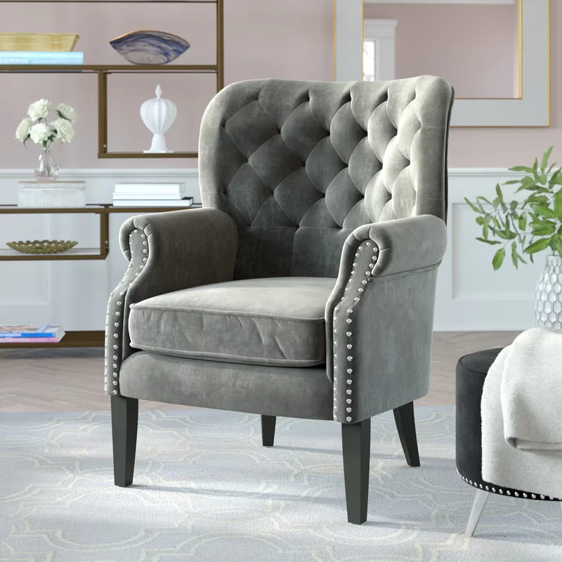 Gray velvet wingback discount chair