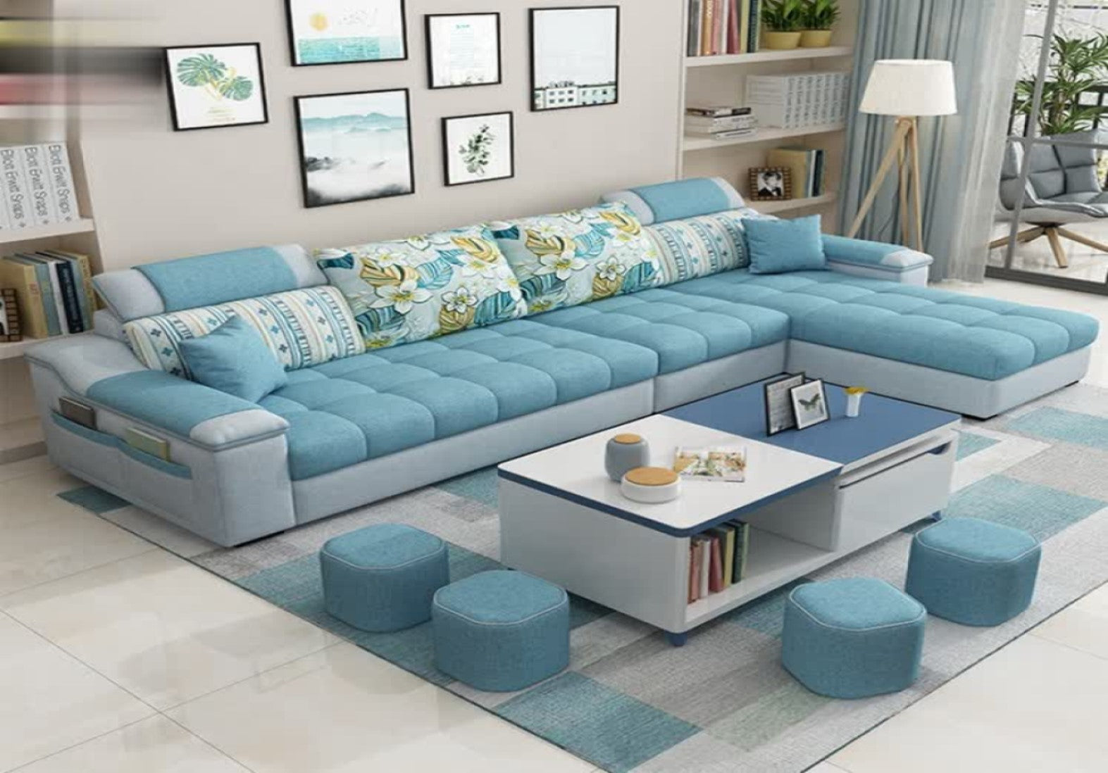 Luxury Modern U Shaped Sectional Fabric Sofa Set With Ottoman | Modern sofa  living room, Sofa set designs, Wooden sofa set designs