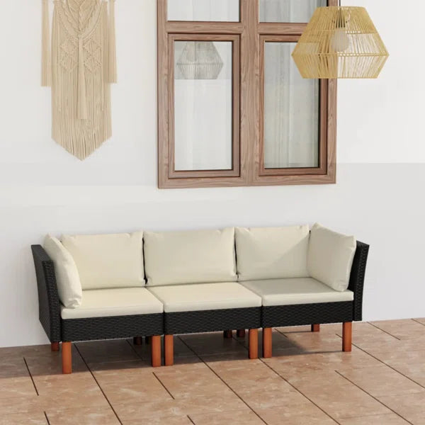 3-Seater Sofa: Patio Sofa with Cushions Poly Rattan