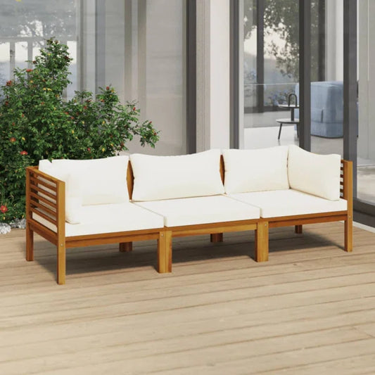 3-Seater Sofa: Patio Sofa with Cushion Solid Acacia Wood