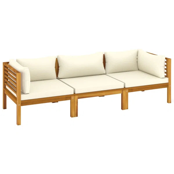 3-Seater Sofa: Patio Sofa with Cushion Solid Acacia Wood