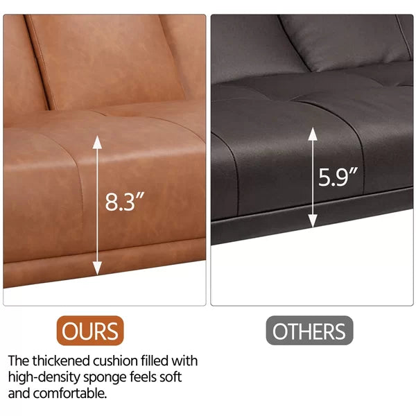 3 Seater Sofa: 66'' Wide Faux Leather Cushion Back Convertible Sofa with Cup Holder