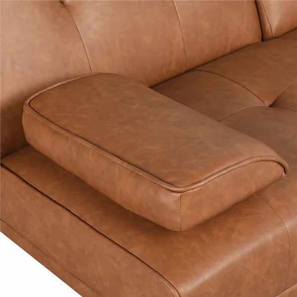 3 Seater Sofa: 66'' Wide Faux Leather Cushion Back Convertible Sofa with Cup Holder