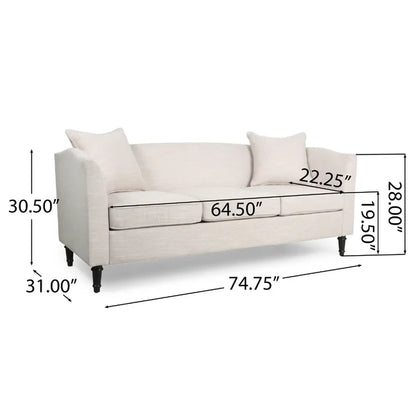 3 Seater Sofa: 74.75" Tuxedo Arm Sofa