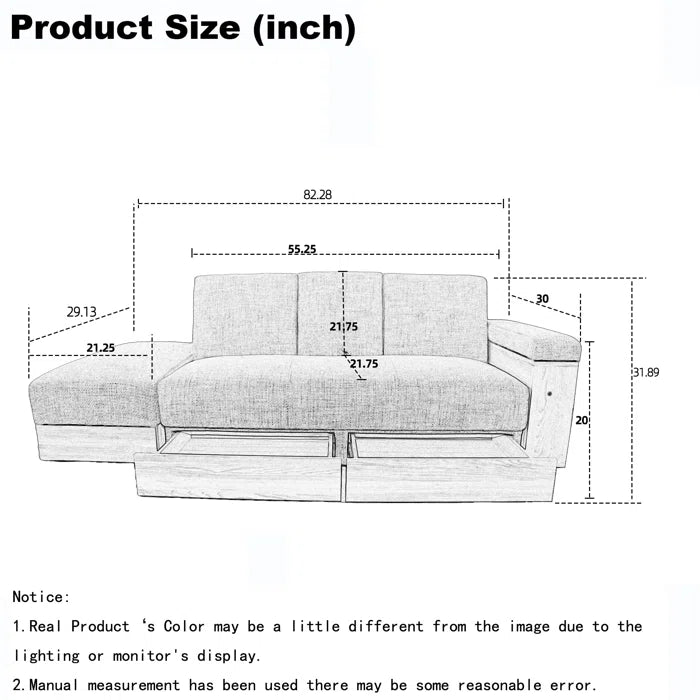 3 Seater Sofa: 82.3'' Vegan Leather Sofa