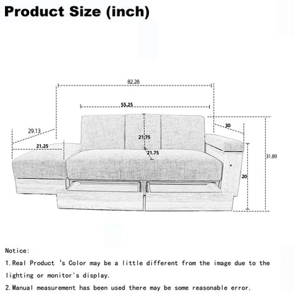 3 Seater Sofa: 82.3'' Vegan Leather Sofa