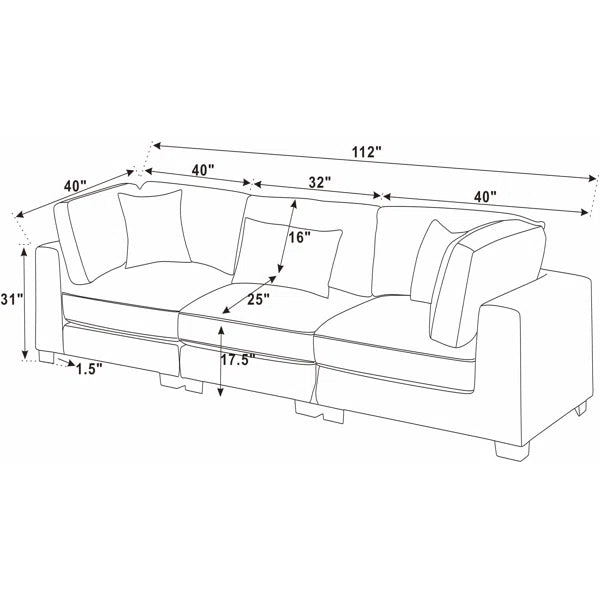 3 Seater Sofa: Assuntino 112''Upholstered Sofa