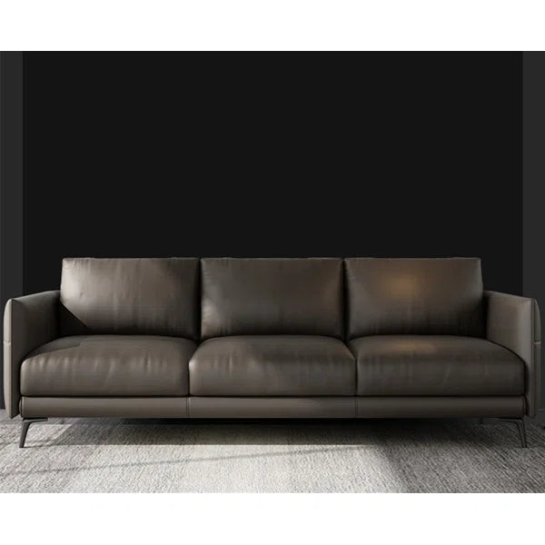 3 Seater Sofa: Genuine Leather Black Sofa, 3-Seat Square Arms Sofa Couch For Livng Room Bedroom