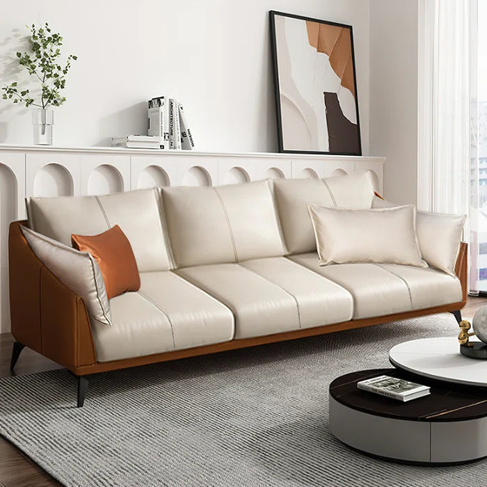 3 Setaer Sofa: Joshie 83.5"Modern Faux Leather 3-Seater Sofa with Black Legs