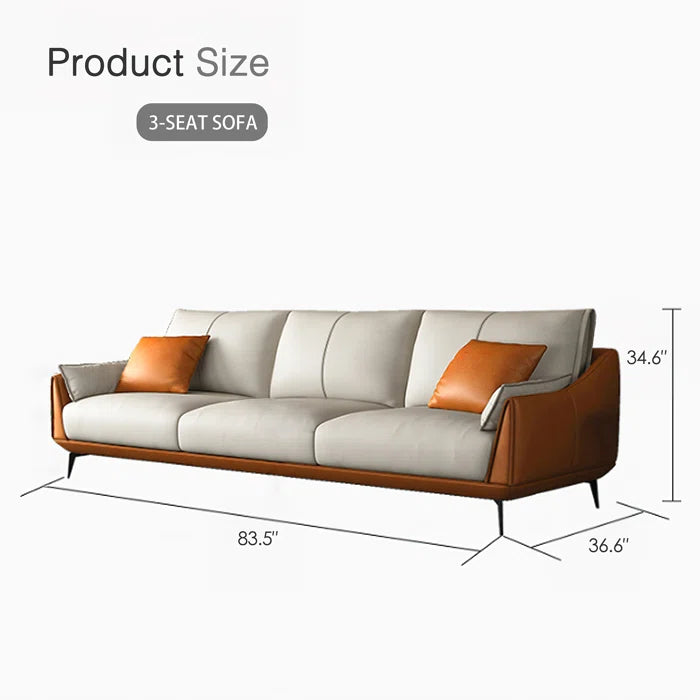 3 Setaer Sofa: Joshie 83.5"Modern Faux Leather 3-Seater Sofa with Black Legs