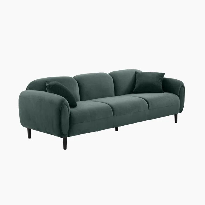 3 Seater Sofa: Mid Century Modern 3 Seater Couch Velveteen Sofa With Solid Wood Leg For Living Room