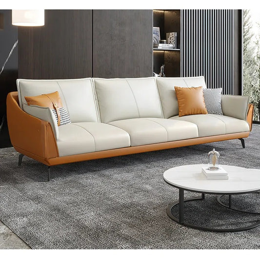 3 Seater Sofa: Modern Faux Leather Upholstered 3-Seater Sofa With Carbon Steel Legs