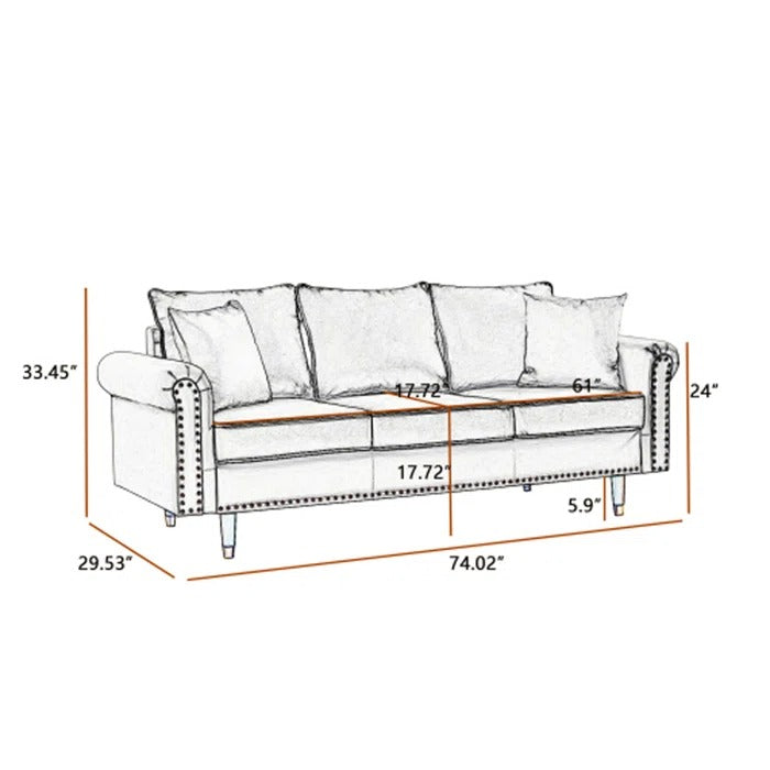 3 Seater Sofa Set : 74'' Upholstered Sofa  