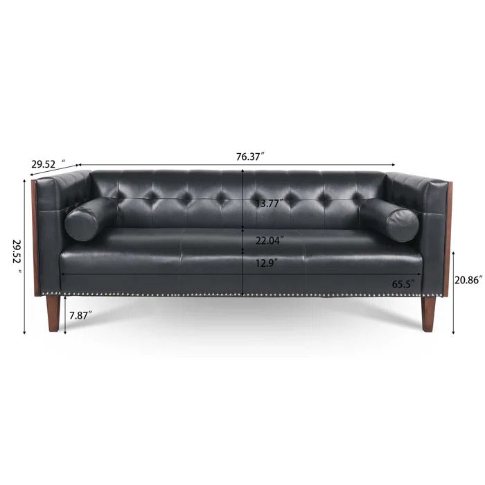 3 Seater Sofa Set: 76.37'' Vegan Leather Sofa