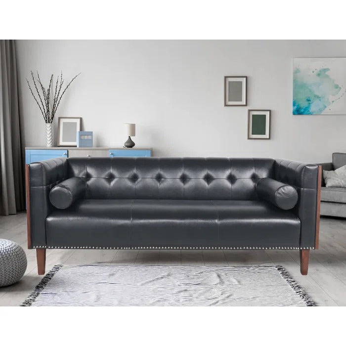3 Seater Sofa Set: 76.37'' Vegan Leather Sofa