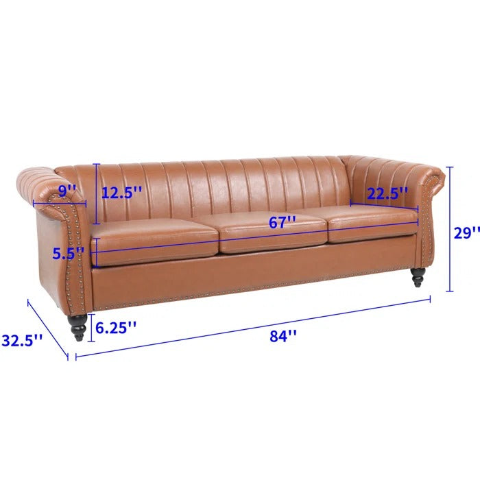 3 Seater Sofa Set: Aruca 84'' Vegan Leather Sofa