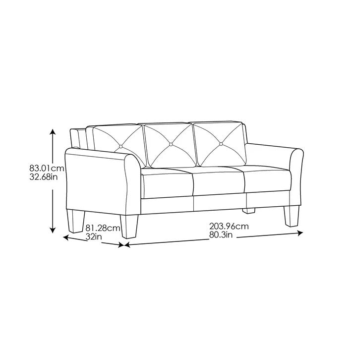 3 Seater Sofa Set: Liston 78.8" Round Arm Tufted Sofa