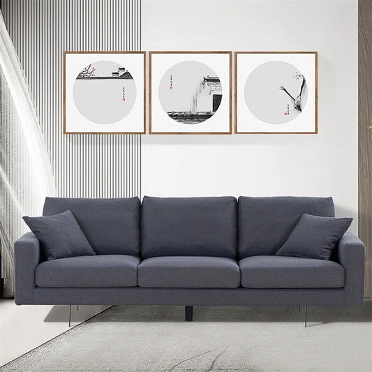 3 Seater Sofa Set: Modern Three Seat Sofa Couch With 2 Pillows_29.5" H x 87.4" W x 37.4" D