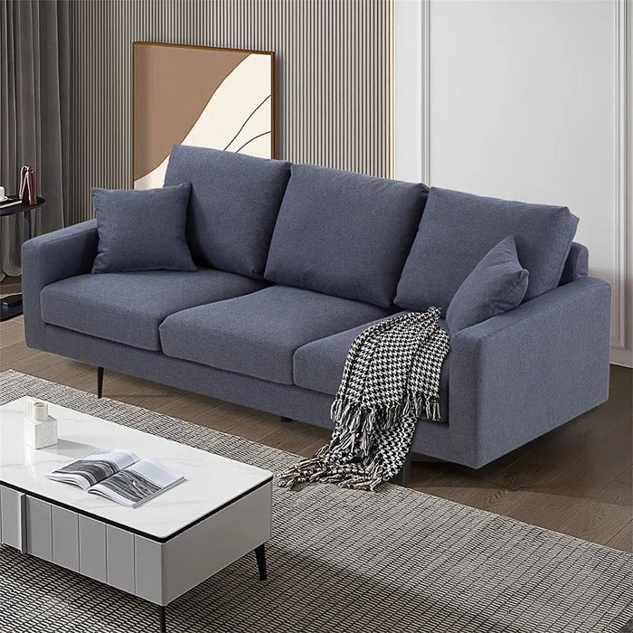 3 Seater Sofa Set: Modern Three Seat Sofa Couch With 2 Pillows_29.5" H x 87.4" W x 37.4" D