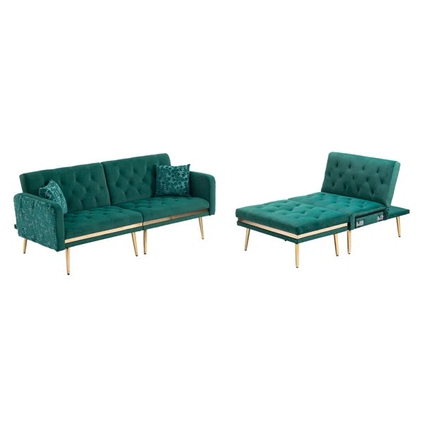 3 seater Sofa: Darlee Convertible 3-seater Velvet Upholstered Sofa Bed, With Assembleable Chaise Longue