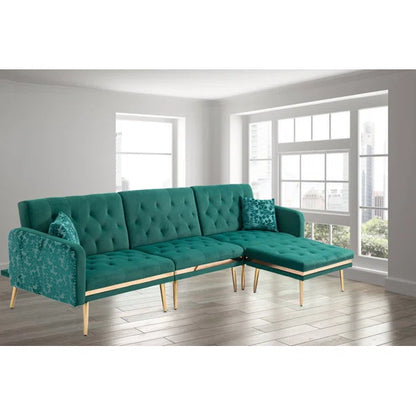 3 seater Sofa: Darlee Convertible 3-seater Velvet Upholstered Sofa Bed, With Assembleable Chaise Longue