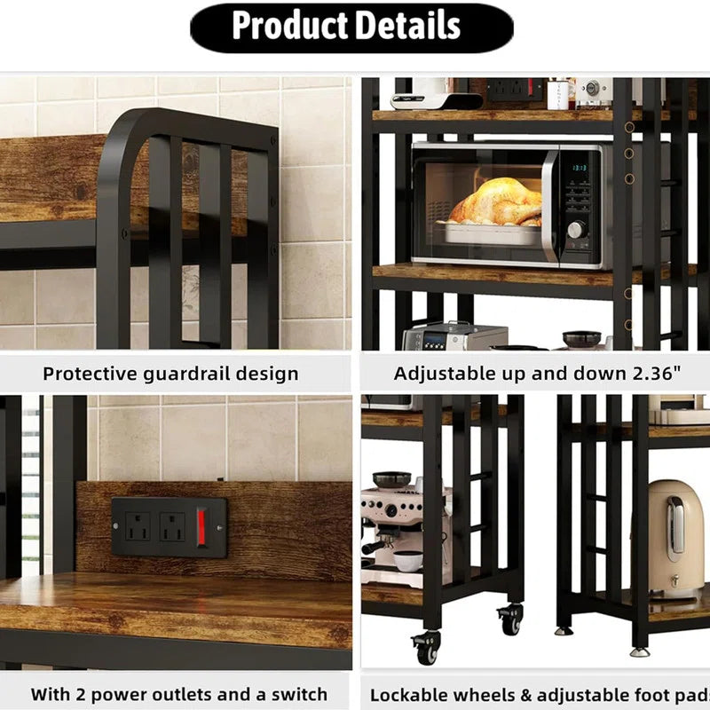 Kitchen Racks: 4-Tier kitchen baker's rack including rolling wheels an ...