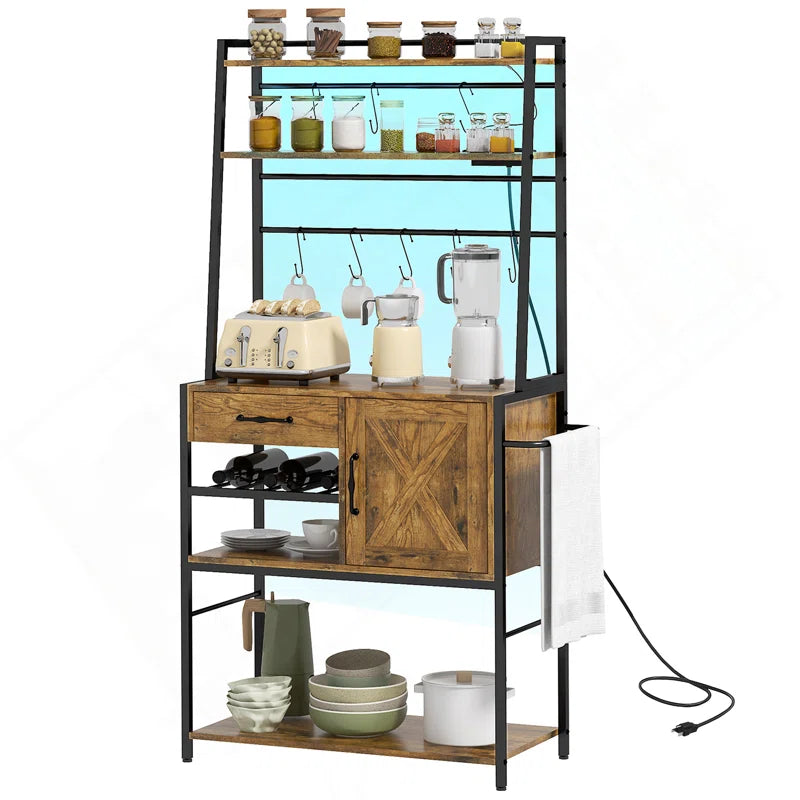 Kitchen Racks: Rustic Kitchen Baker's Rack with Hooks, Shelves, and St ...