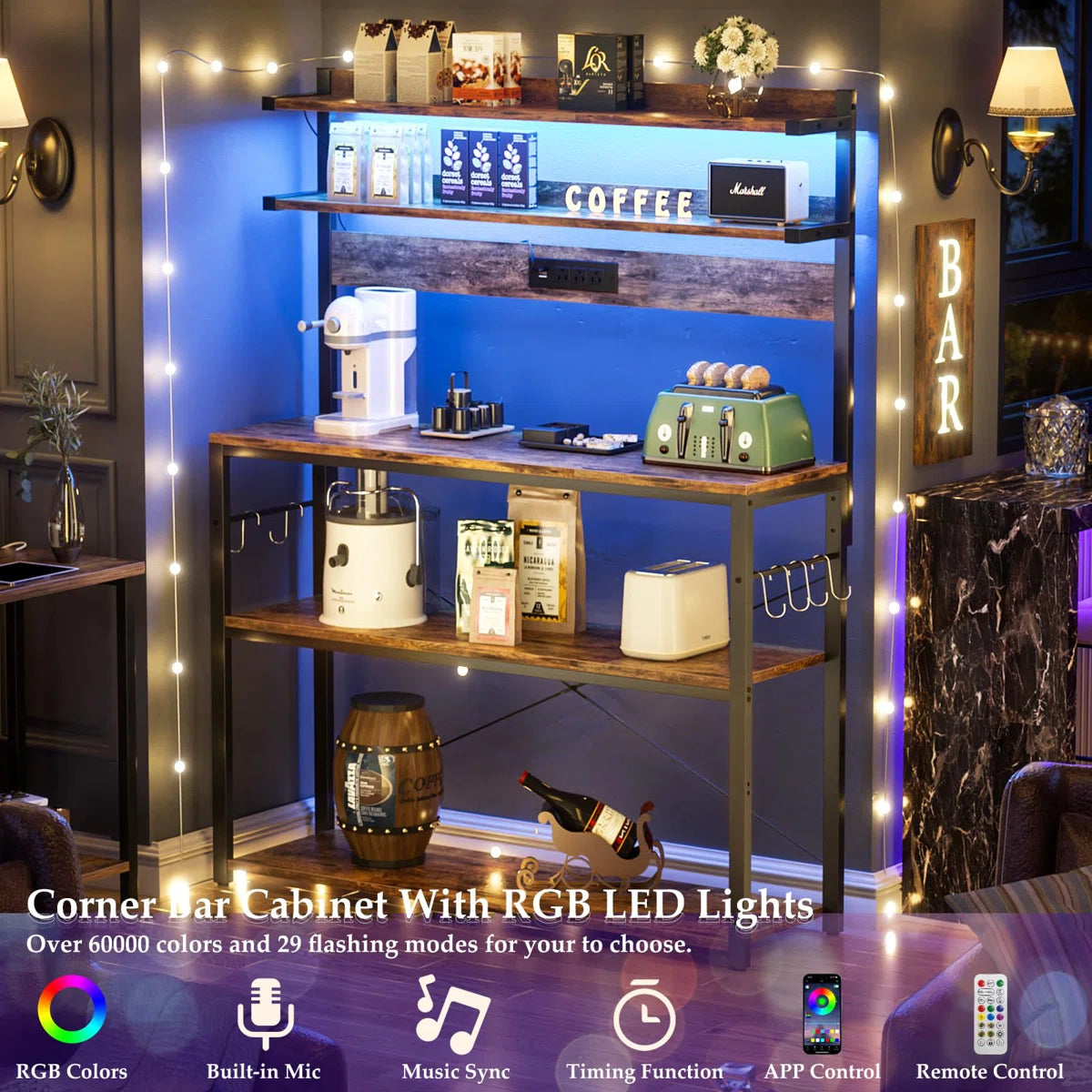 Kitchen Racks: 5 Tiers Coffee Bar Station With Led Lights, Kitchen Rac ...