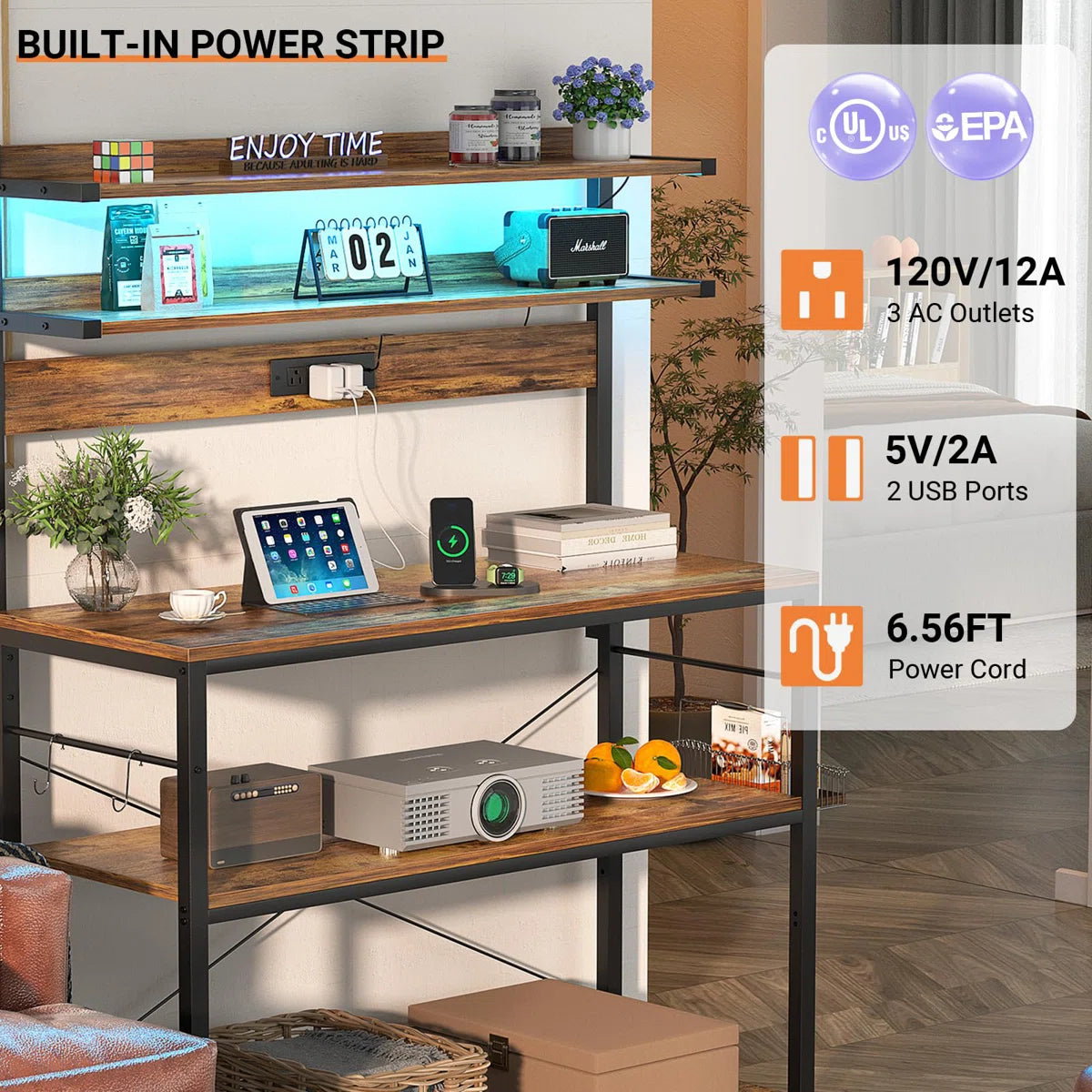 Kitchen Racks: 5 Tiers Coffee Bar Station With Led Lights, Kitchen Rac ...