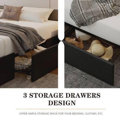 Divan Bed: Bret Upholstered Storage Bed with 3 Drawers