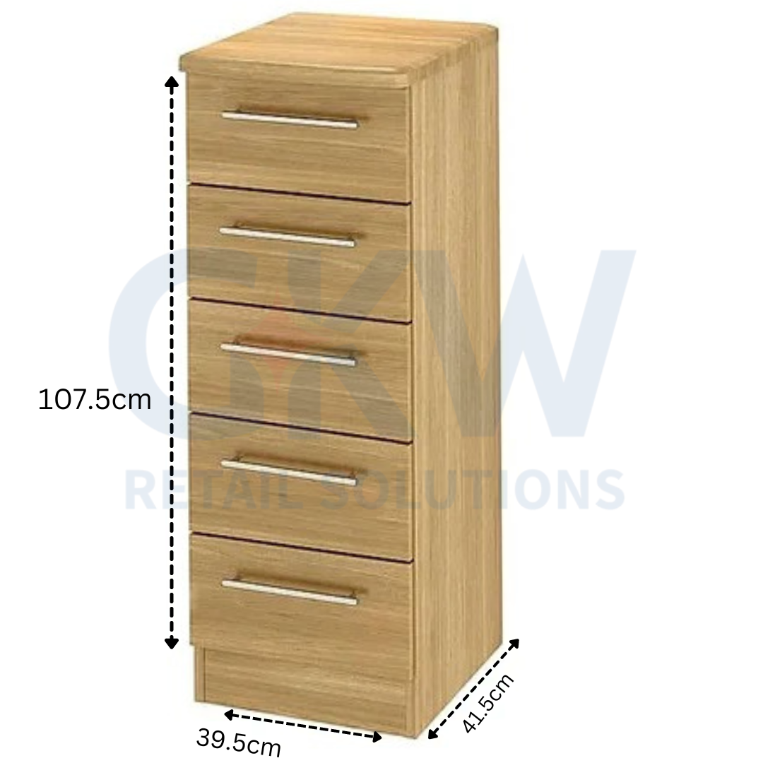 Chest Of Drawers: Modern Oak Narrow 5 Drawer