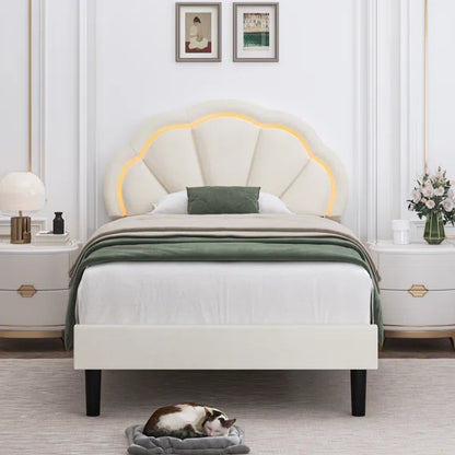 Divan Bed: Aisaiah Flower Silhouette Headboard Upholstered Platform Bed