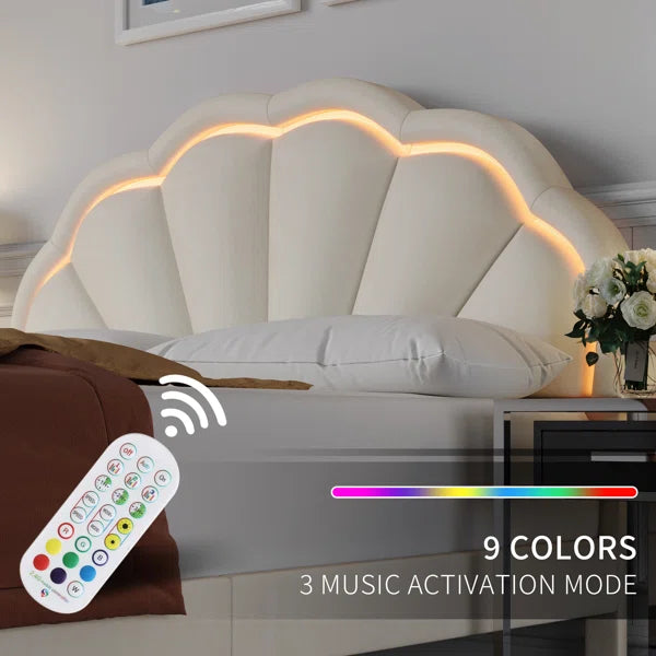 Divan Bed: Aisaiah Flower Silhouette Headboard Upholstered Platform Bed