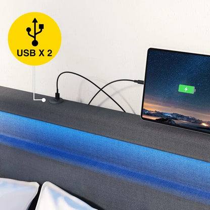 Divan Bed: Dimtry Upholstered Bed with LED Lights and USB Power Strips