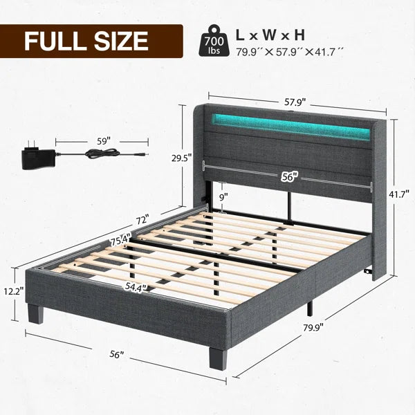 Divan Bed: Dimtry Upholstered Bed with LED Lights and USB Power Strips