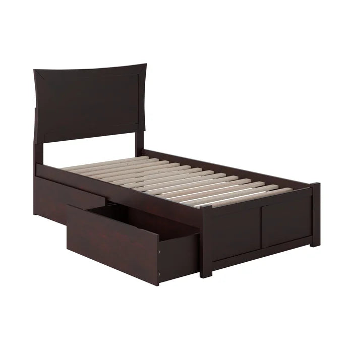 Divan Bed: Wells Solid Wood Storage Platform Bed with Footboard and Under Bed Drawers