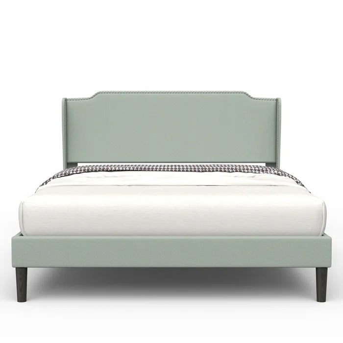Divan Bed: Zanari Traditional Upholstered Low Profile Platform w/Wing Back/No Bed Skirt Needed/Soft Linen