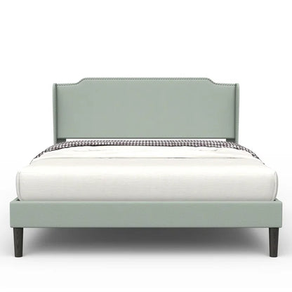 Divan Bed: Zanari Traditional Upholstered Low Profile Platform w/Wing Back/No Bed Skirt Needed/Soft Linen