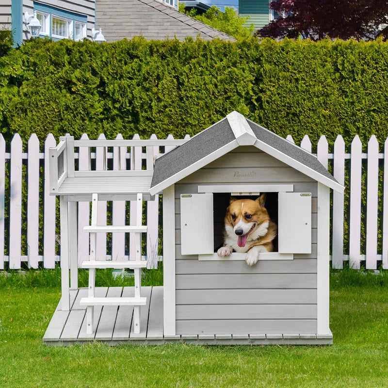 Dog House: Gray Wood Dog Kennel