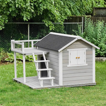 Dog House: Gray Wood Dog Kennel