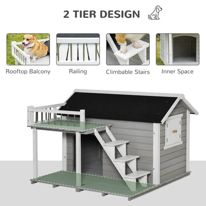 Dog House: Gray Wood Dog Kennel