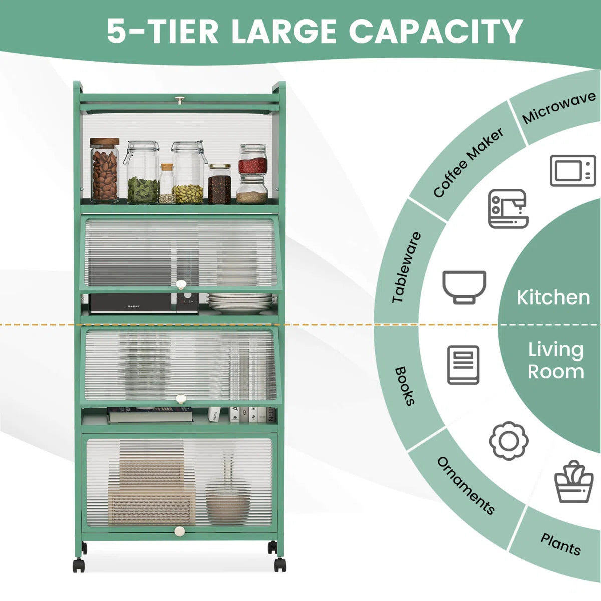 Kitchen Racks: 5-Tier Kitchen Baker's Rack Storage Cabinet with Flip-U ...