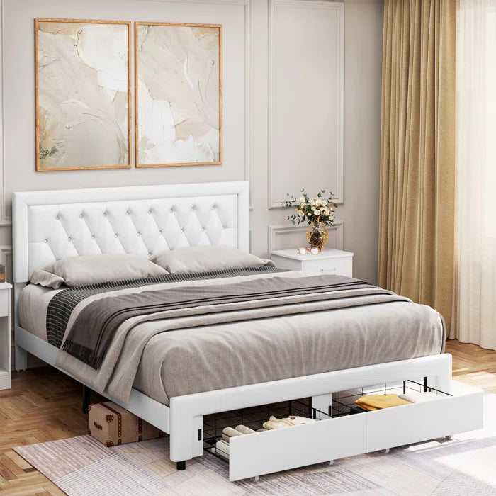 Hydraulic Bed: Binghamton Upholstered Platform Storage Bed with 2 drawers