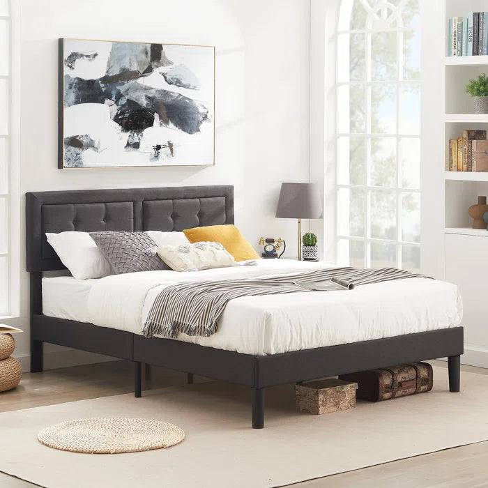 Hydraulic Bed: Kempst Upholstered Platform Bed Frame/Mattress Foundation with Height Adjustable Headboard