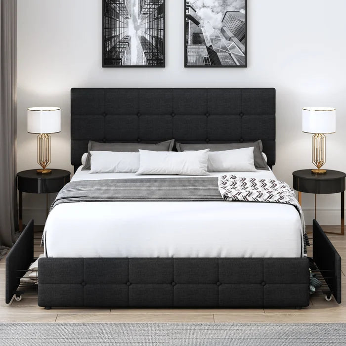 Hydraulic Bed Kendal Tufted Upholstered Storage Platform Bed with Adjustable Headboard