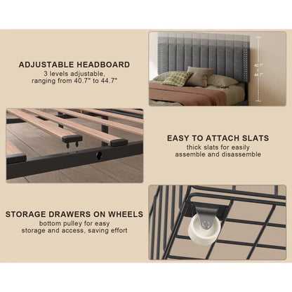 Hydraulic Bed: Montijo Upholstered Bed Frame with Storage Drawers